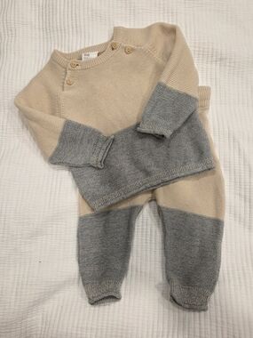H&M Baby Boys Cream&Blue Sweater Knit Set